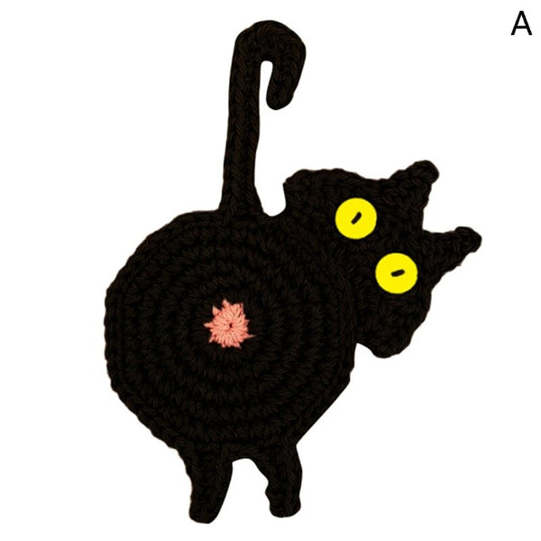 Knitted Cat Shape Cup Coaster Cute Animal Coffee Mug Table Mat Placemat Heat Insulation Cat Butt Dining Mat Kitchen Accessories