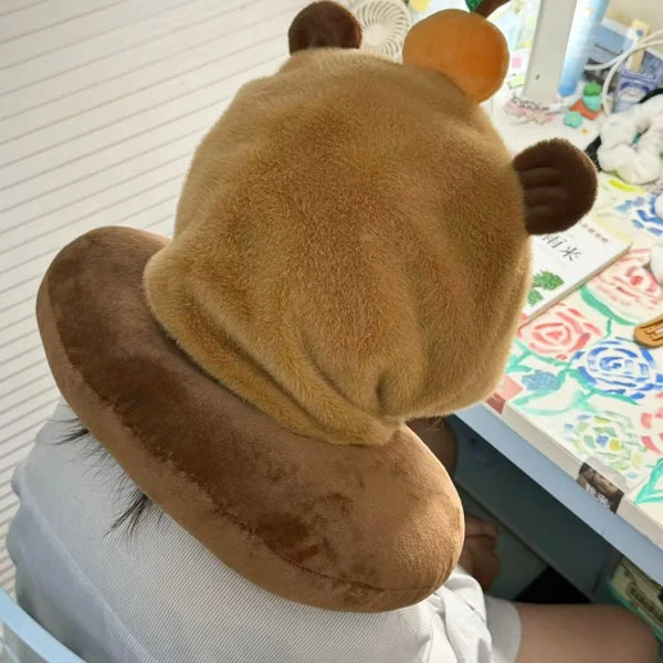 Capybara Hat with Neck Pillow