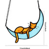 Stained Glass Cat On The Moon Window Hanging Pendant
