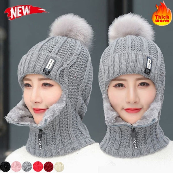 Wool Thick Knitted Beanie With Face Covering