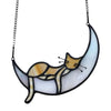 Stained Glass Cat On The Moon Window Hanging Pendant