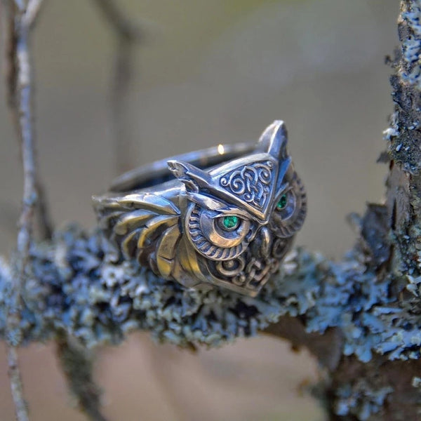 Green Eye Crystal Owl Ring